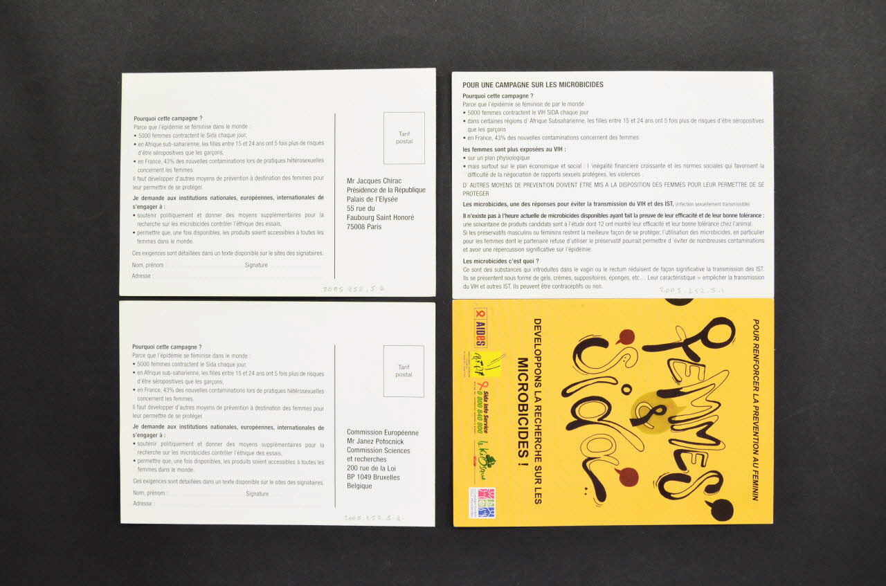 Sida Info Service / AIDES / Mouvement Français pour (...) carte postale "Femmes et sida. Développons la recherche sur les microbicides" France 2004 2005.252.5.1-4 Photo Mucem