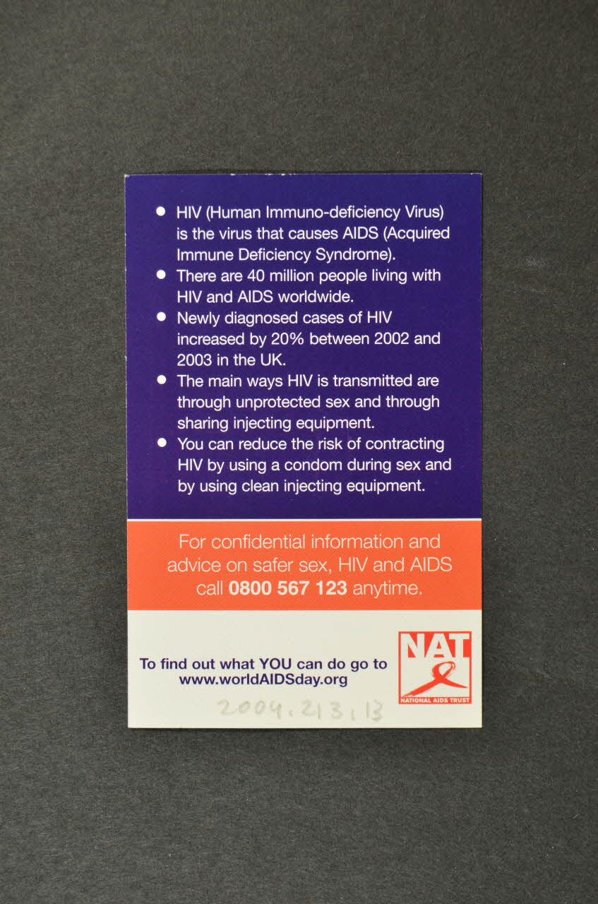 National Aids Trust (NAT) Carte d'information Time to face facts.. Grande Bretagne 2004 2004.213.13 Photo Mucem