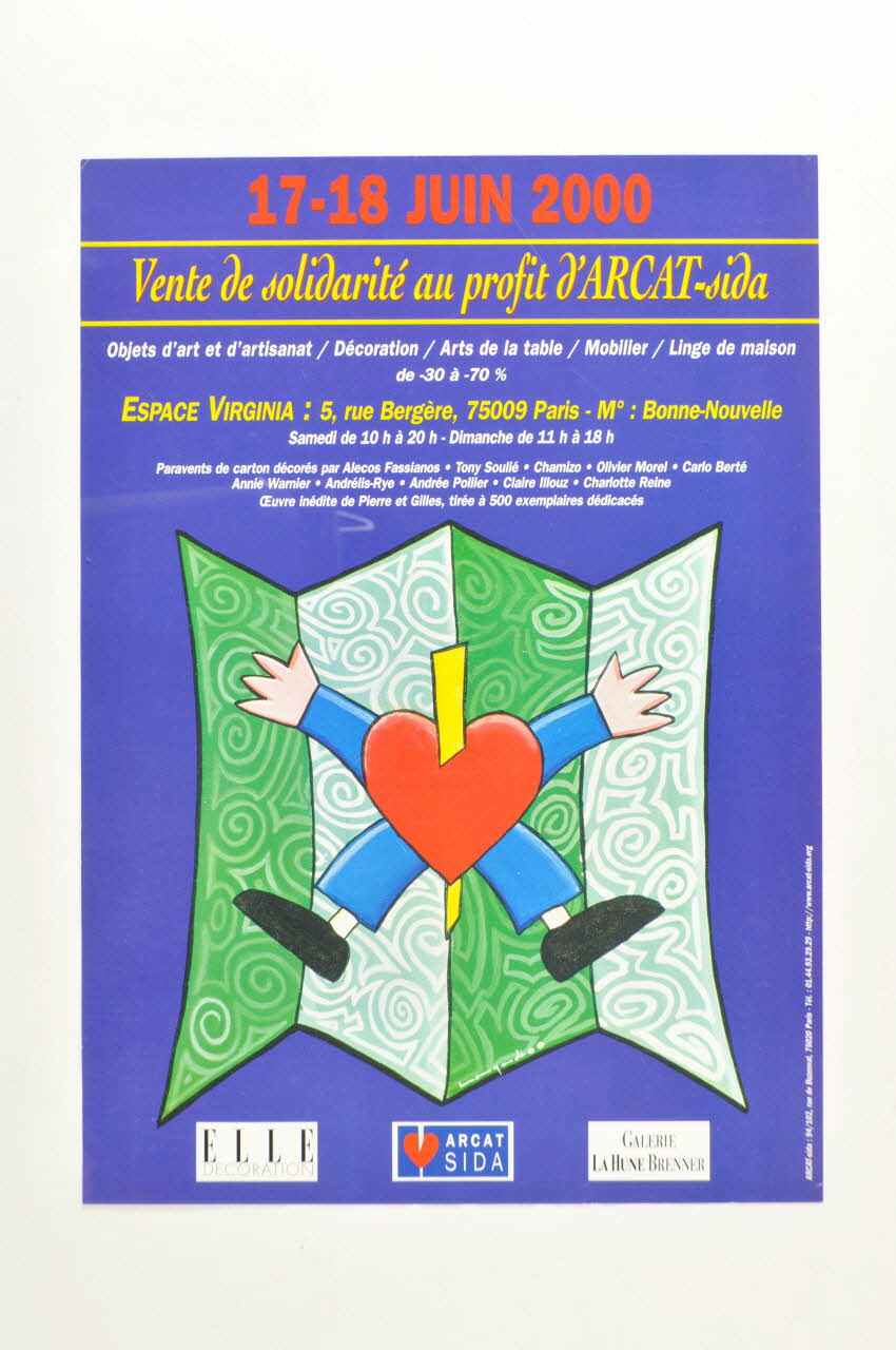 Association pour la Recherche, la Communication et les Actions pour l'Accès aux Traitements (ARCAT) affiche "17-18 juin 2000. Vente de solidarité au profit d'ARCAT-sida" France 2000/6 2005.253.20 Photo Mucem
