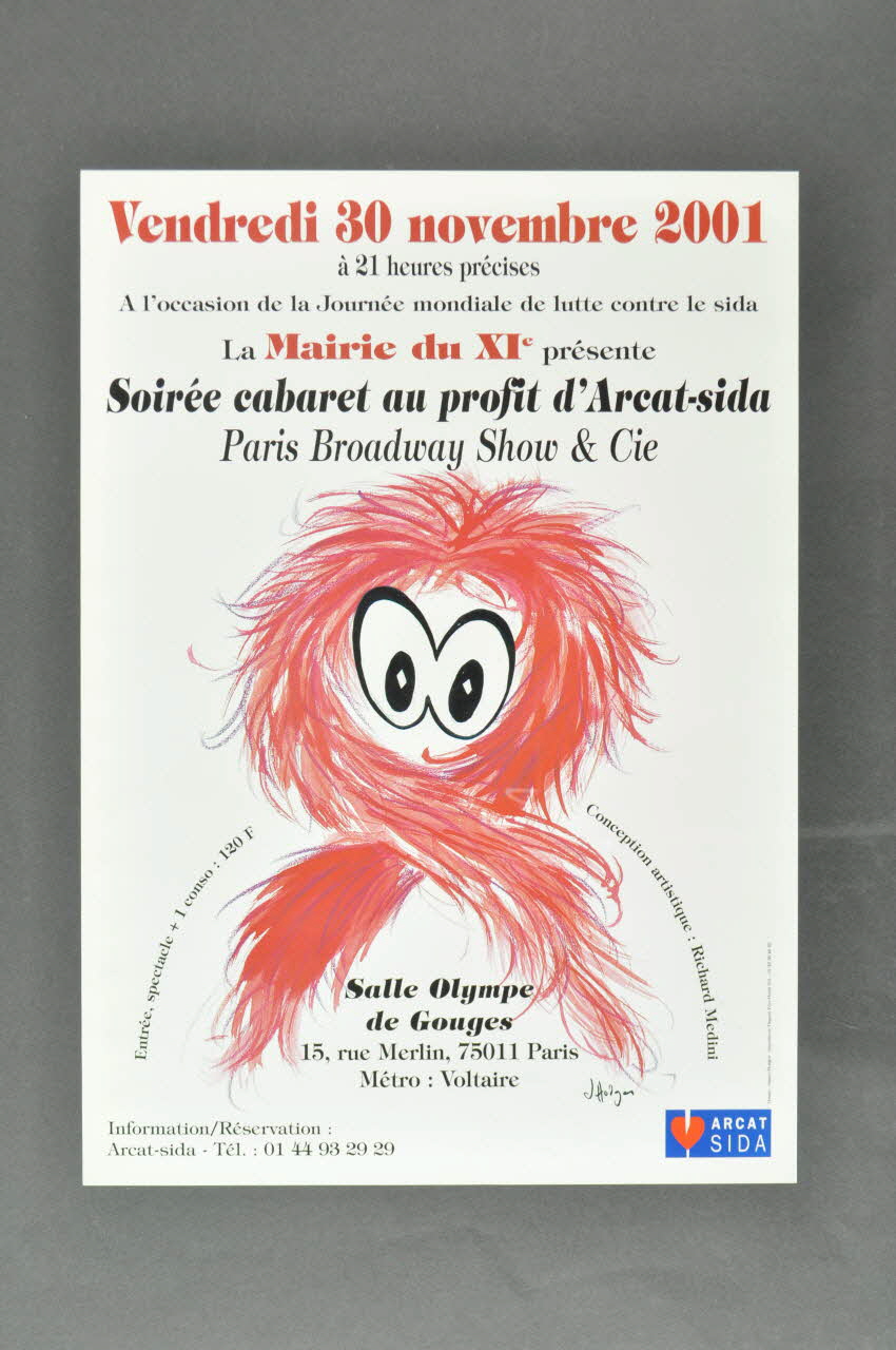 Arcat Sida, Mairie Du XI° affiche "Soirée cabaret au profit d'Arcat-sida" France 2001/11/30 2005.253.27 Photo Mucem