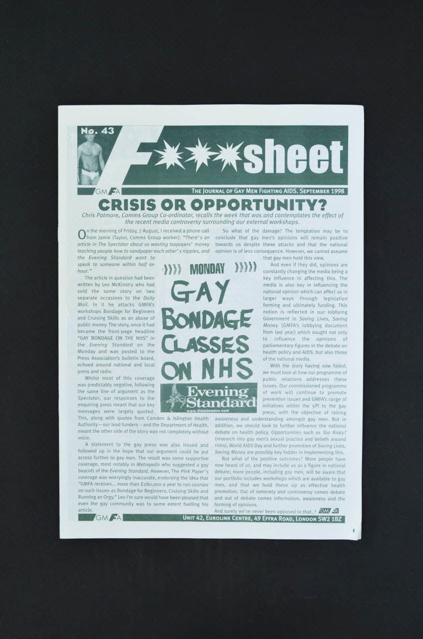 Gay Men Fighting Aids Journal associatif "Crisis or opportunity?" (Crise ou opportunité ?) Grande Bretagne 1998/9 2003.131.31 Photo Mucem