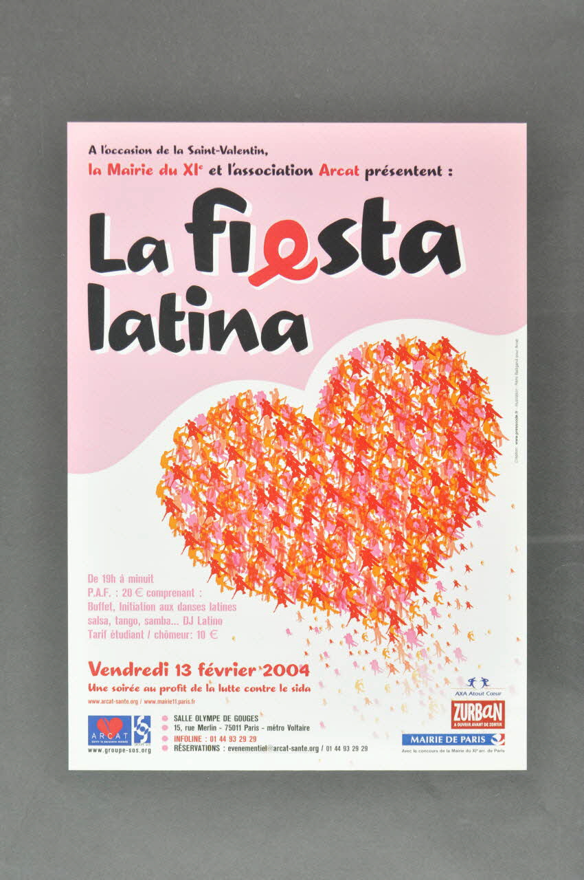 Arcat Sida, Mairie Du XI° affiche "La Fiesta latina. Une soirée au profit de la lutte contre le sida" France 2004/2/13 2005.253.28 Photo Mucem