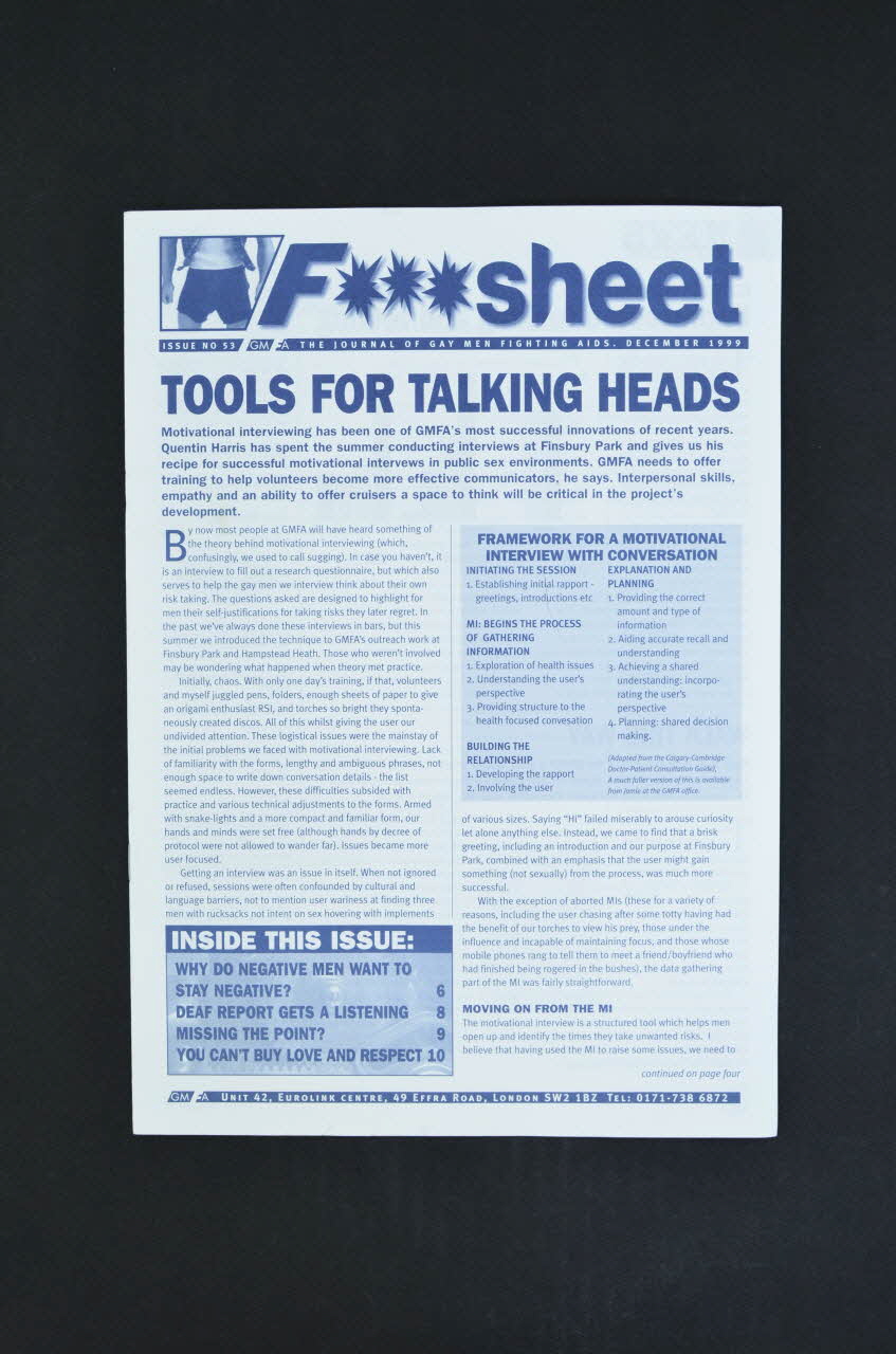 Gay Men Fighting Aids Journal associatif "Tools for talking heads" (Outils pour têtes parlantes) Grande Bretagne 1999/12 2003.131.41 Photo Mucem