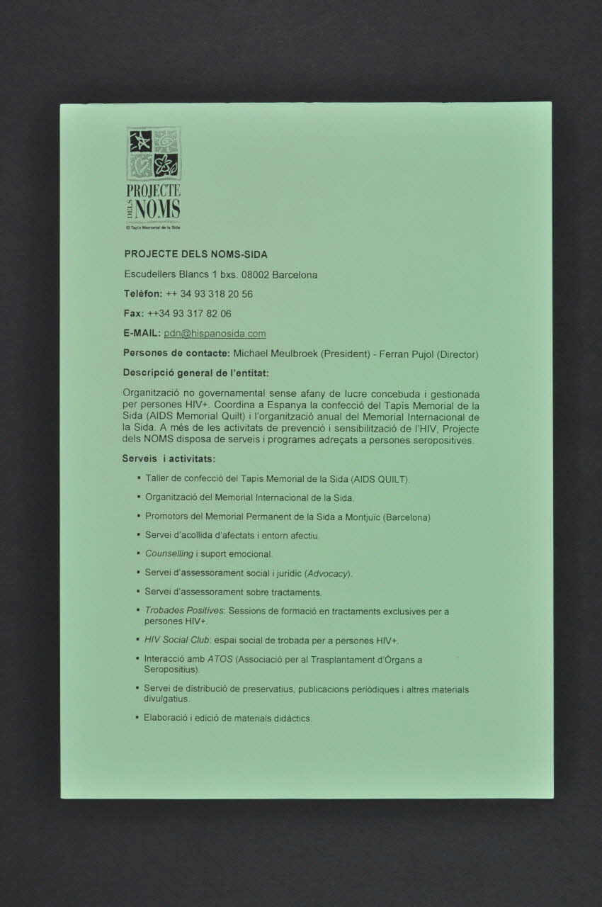 Projecte Dels Noms tract "Projecte dels noms - Sida" (en catalan) Espagne 2004 2004.215.10 Photo Mucem