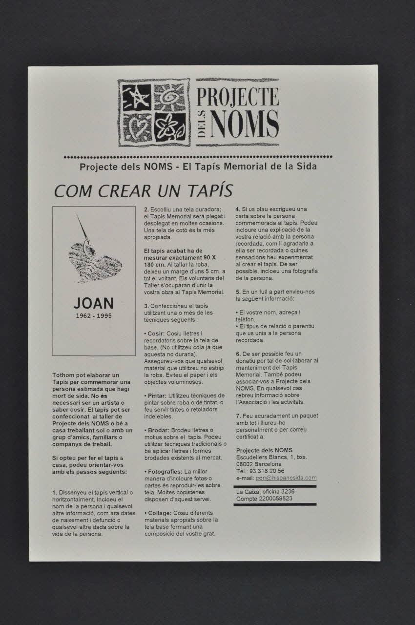 Projecte Dels Noms tract "Com crear un tapis" (Comment créer un panneau) Espagne 2004 2004.215.12 Photo Mucem