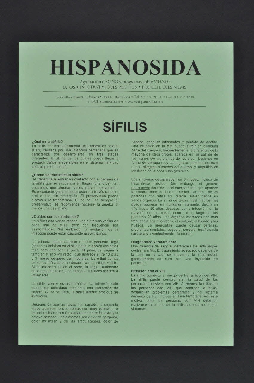 Hispanosida tract "Sifilis" Espagne 2004 2004.215.14 Photo Mucem