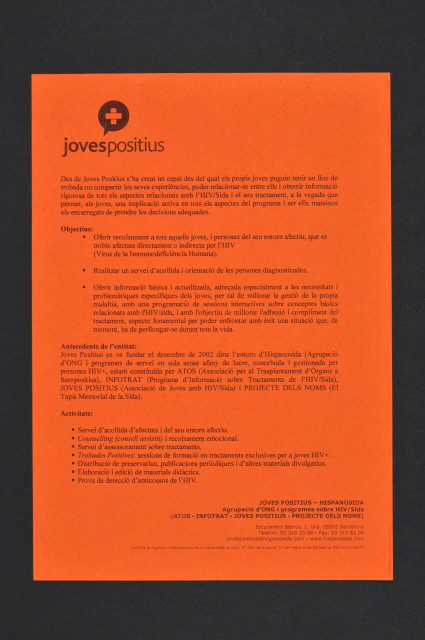 Joves Positius tract "Joves positius" (Jeunes positifs) Espagne 2004 2004.215.15 Photo Mucem