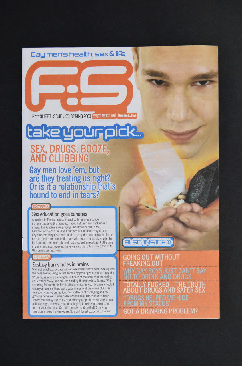 Gay Men Fighting Aids revue Journal associatif "F***sheet", n°73 printemps 2003  "Take your pick" (Prenez votre ration ?) Grande Bretagne 2003 2003.131.55 Photo Mucem