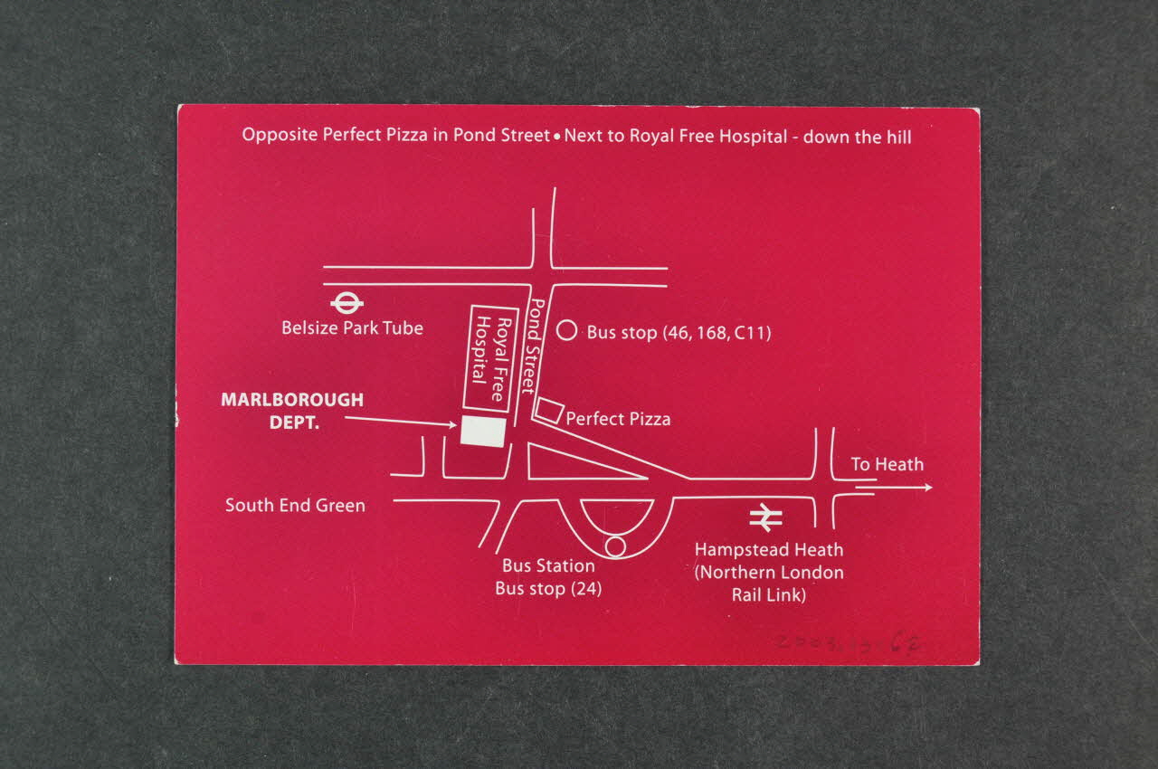 carte postale "Pond Street Clinic. New sexual Health Clinic for gay and bisexual men" (Clinique de Pond Street. Nouvelle clinique pour la santé sexualle pour les hommes gays et bisexuels) 2003.131.62 Photo Mucem