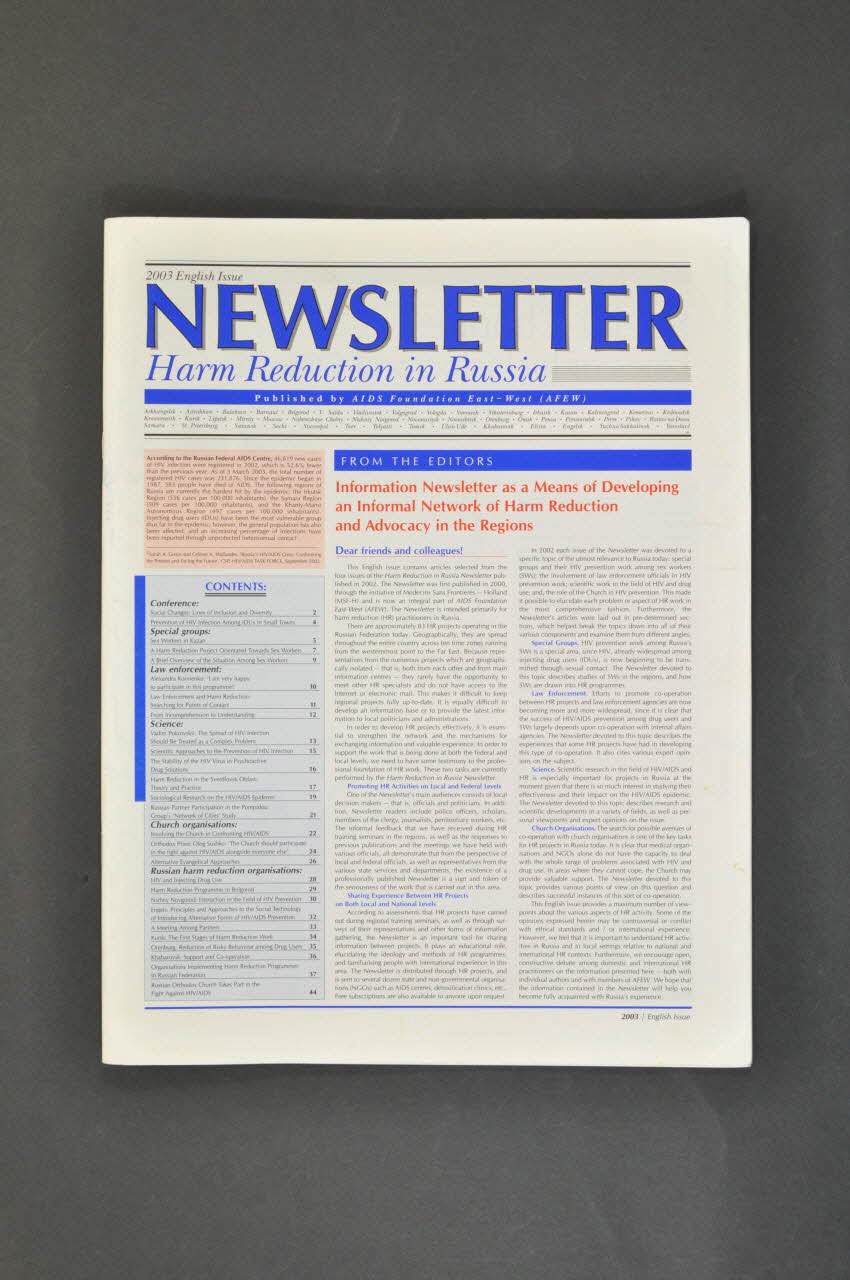 Aids Foundation East-West (AFEW) Journal associatif "Newsletter. Harm Reduction in Russia" Russie 2003/1 2003.134.2 Photo Mucem