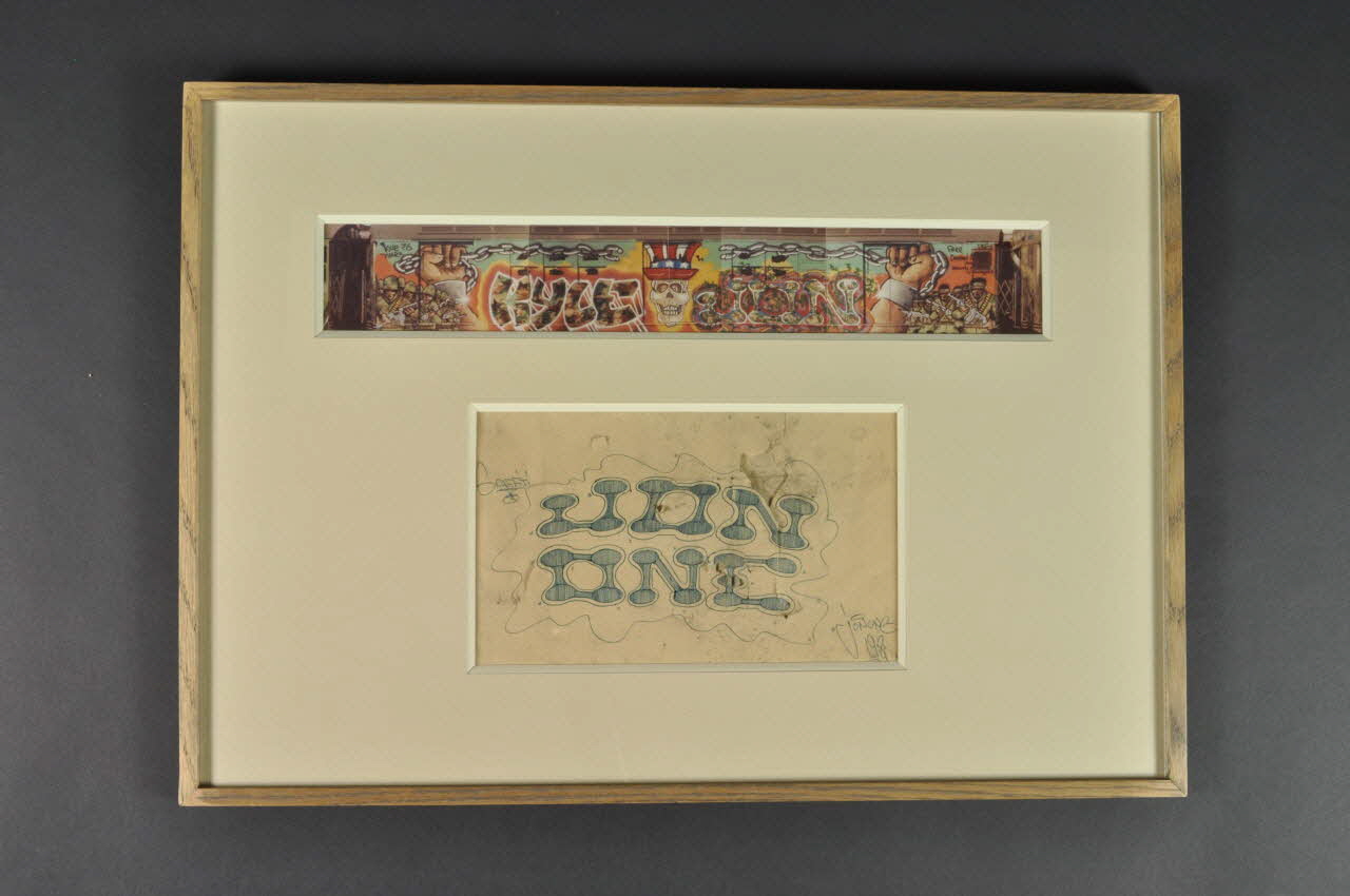 JonOne montage Dessin et photo d'un train Etats-Unis 1986 2003.141.5 Photo Mucem