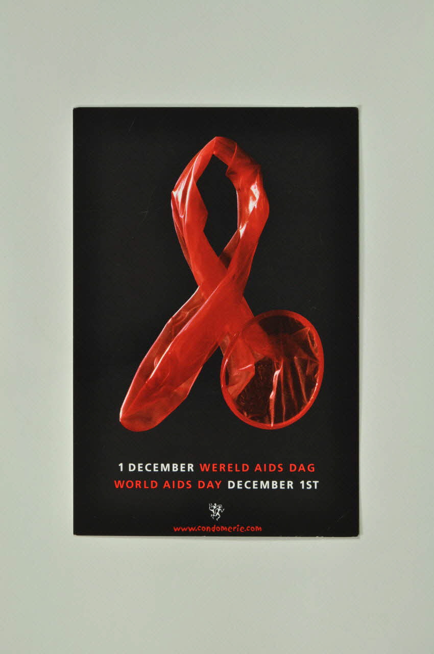 Condomerie carte postale Aids RibbonCondom (Ruban rouge préservatif) Pays-Bas 2005 2005.265.29 Photo Mucem