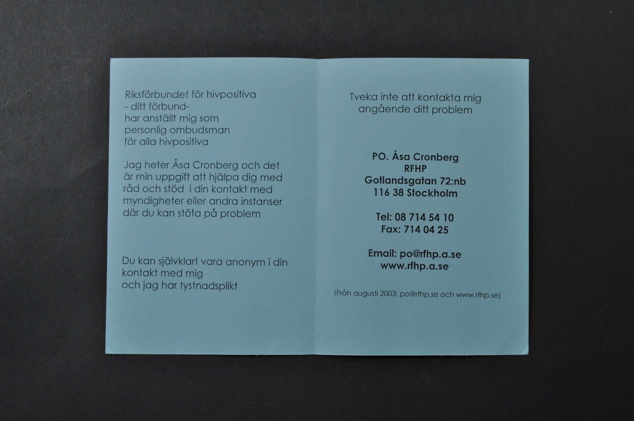 Dépliant "HIVpositiv ? / Du har en personlig ombudsman" (traduction) 2005.32.11 Photo Mucem
