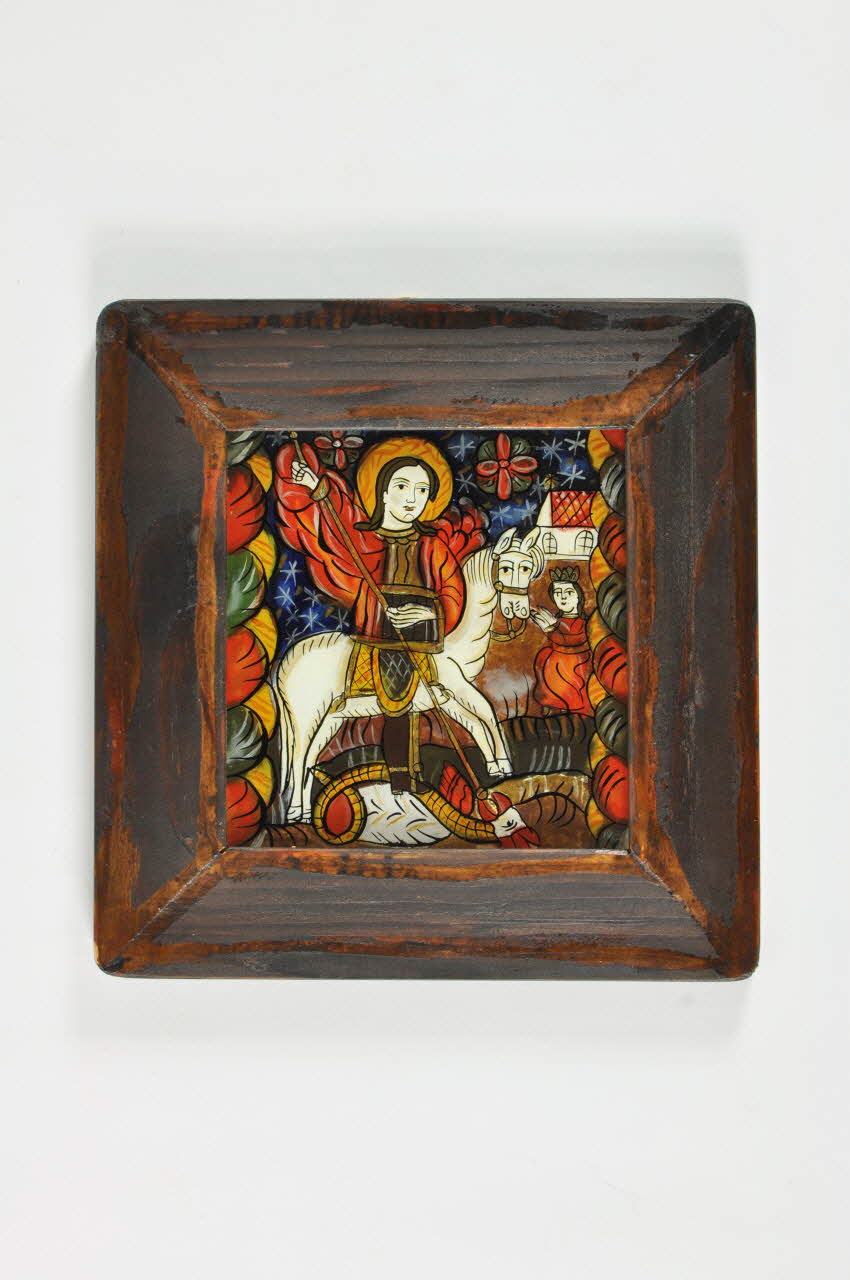 Mihaela Bercea peinture sous verre Saint George terrassant le dragon Transylvanie, Roumanie 2003 2003.168.1 Photo Mucem