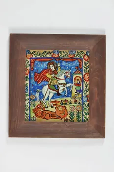 Alexandru Iachimovsky peinture sous verre Saint Georges terrassant le dragon Munténie, Roumanie 2003 2003.171.1 Photo Mucem