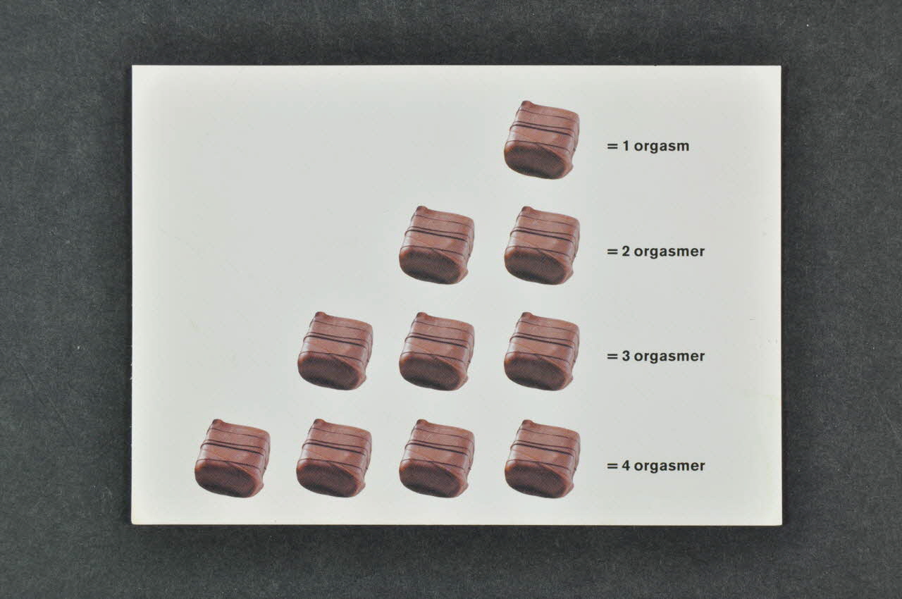 carte postale "1 orgasm, 2 orgasmer..." (1 orgasme, 2 orgasmes, 3 orgasmes, 4 orgasmes) 2005.33.17 Photo Mucem