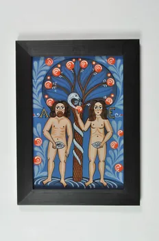 Vlasta Mikundova peinture sous verre Adam et Eve Zlin, République tchèque 1999-2003 2003.183.2  Photo Mucem
