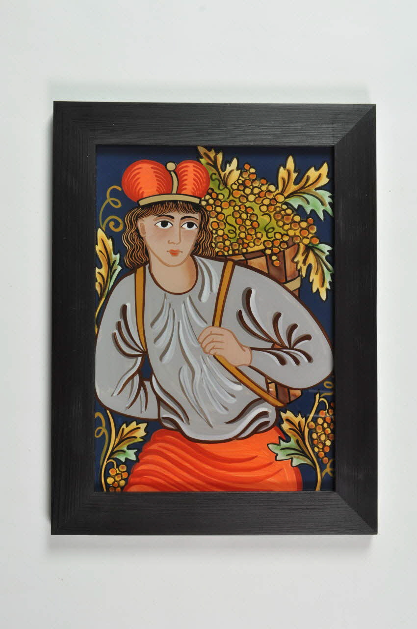 Vlasta Mikundova peinture sous verre saint Urbain vendangeant Zlin, République tchèque 1999-2003 2003.183.3 Photo Mucem