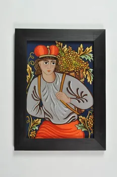 Vlasta Mikundova peinture sous verre saint Urbain vendangeant Zlin, République tchèque 1999-2003 2003.183.3  Photo Mucem