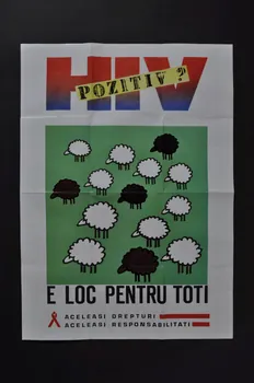 Affiche-dépliant "Stop Sida / E Loc Pentru toti" (Cela peut arriver à tous ? ?) Roumanie 1996/7 2004.234.11  Photo Mucem