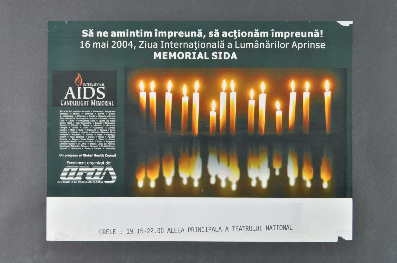 Aras, International Aids Candlelight Memorial affiche "Memorial sida" Roumanie 2004/5/16 2004.234.17 Photo Mucem