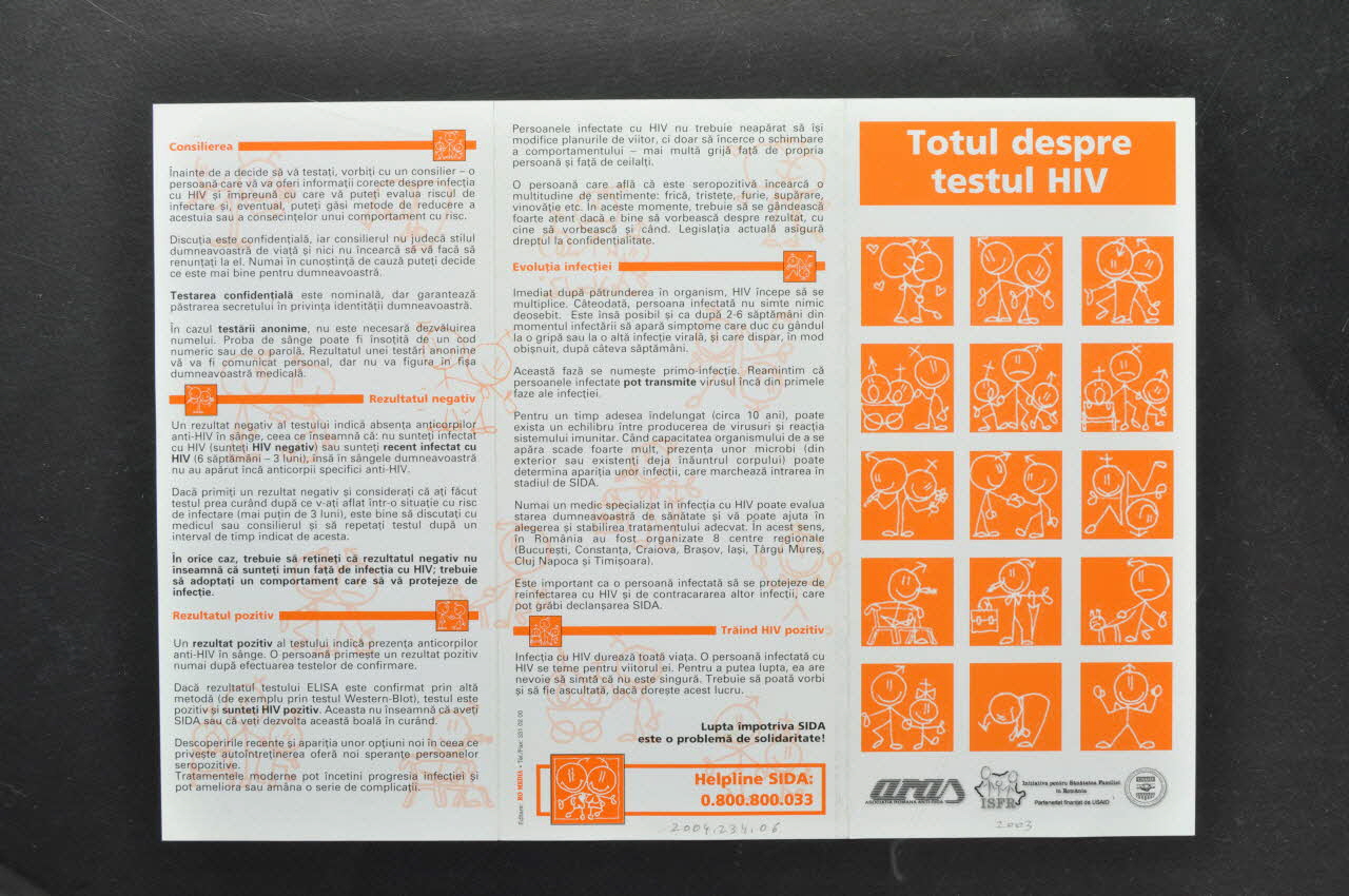 Dépliant "Totul despre testul HIV" (Tout sur le test de dépistage du VIH) Roumanie 2003 2004.234.6 Photo Mucem
