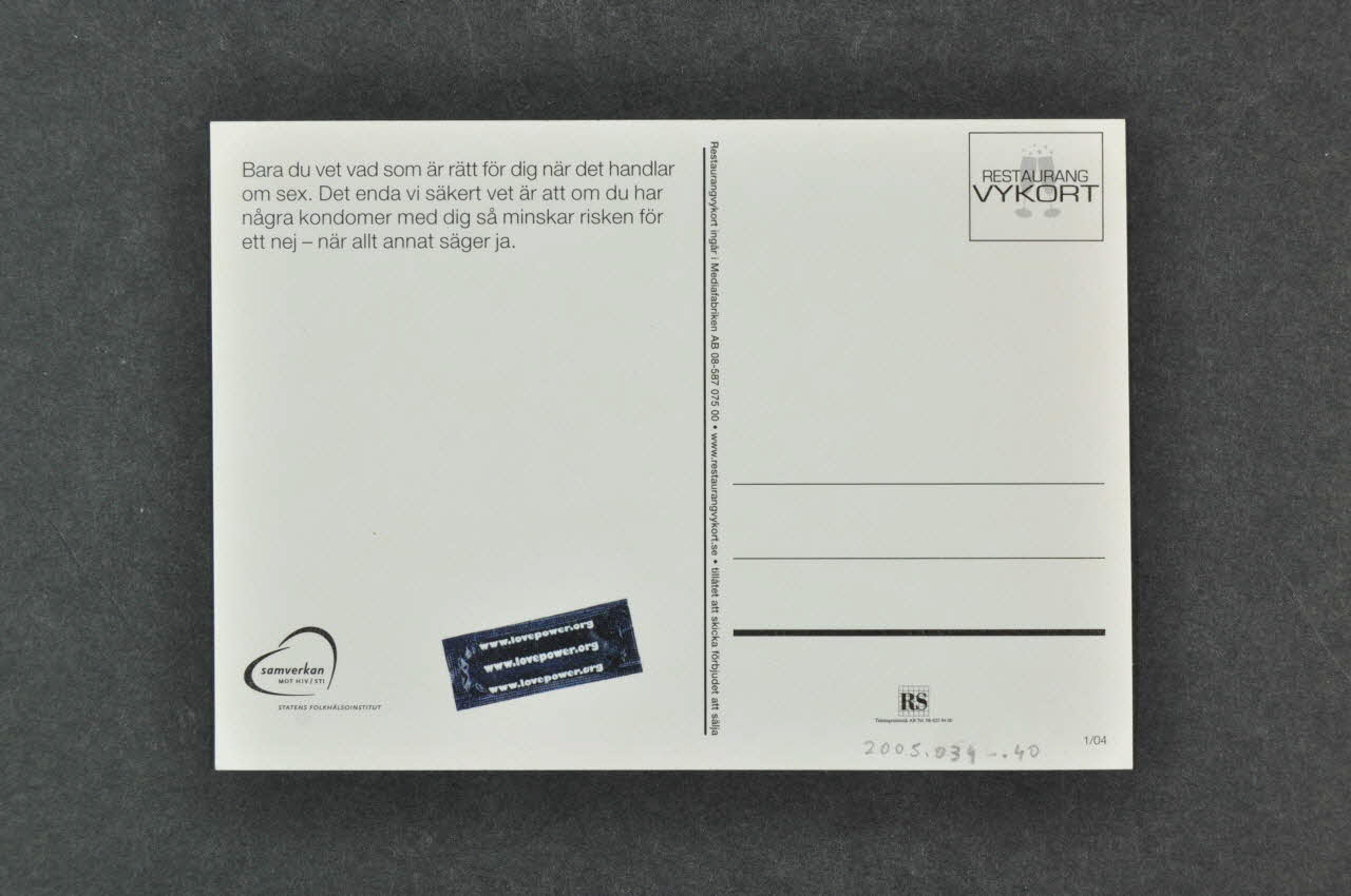 Statens Folkhälsoinstitut carte postale "Ticket to ride" (Ticket pour chevaucher) Suède 2004 2005.34.40 Photo Mucem