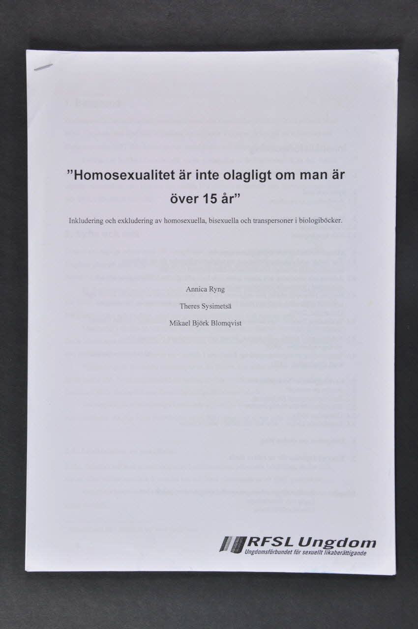 Rapport "Homosexualitet är inte olagligt om man är över 15 är" (traduire) 2005.34.59 Photo Mucem