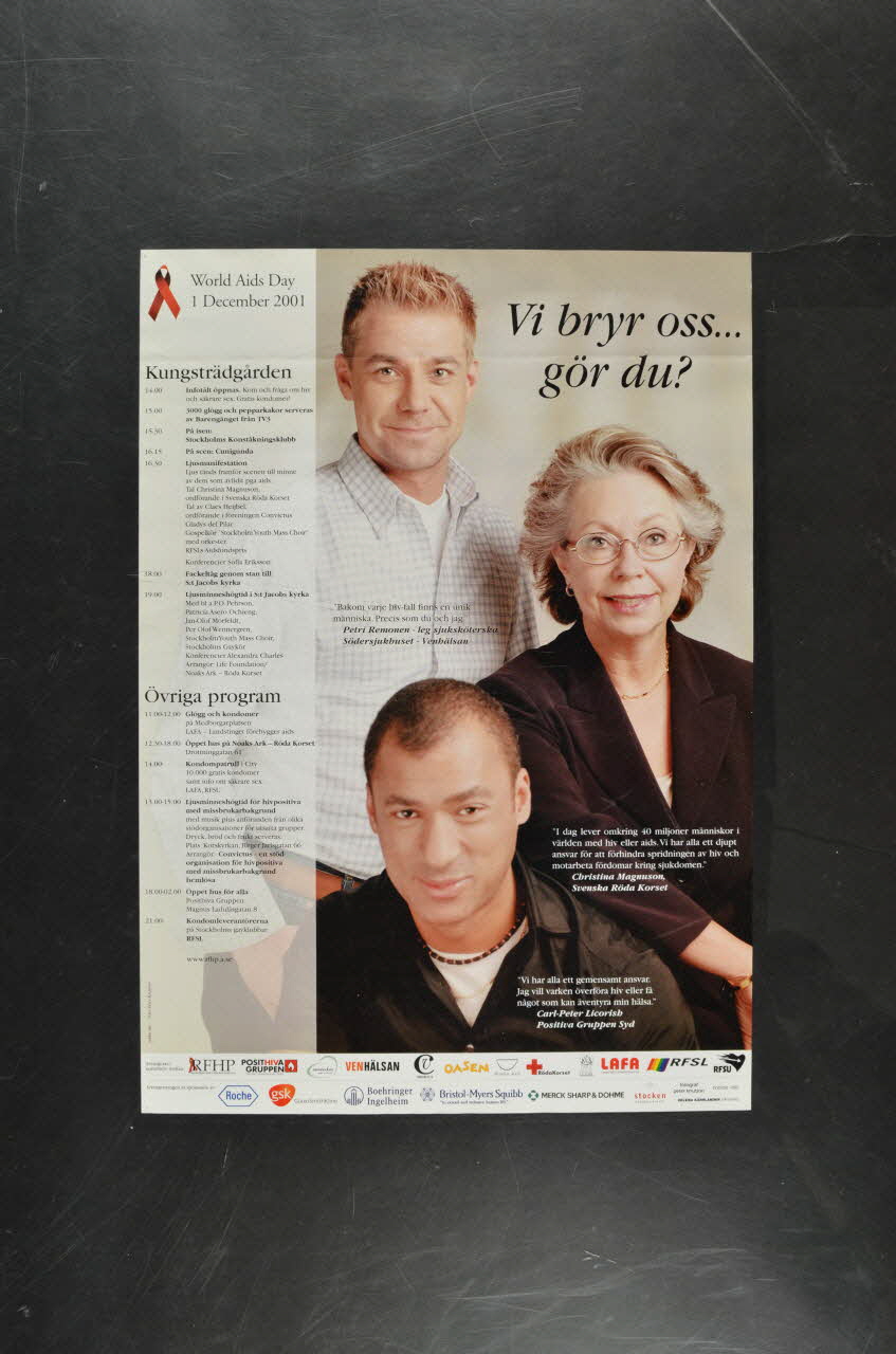 Collectif interassociatif :  AIDES Ile-de-France, Arcat-sida, CRIPS Ile-de-France, Dessine-moi un mouton, Patchwork des Noms , Sida Info Service, Sol En Si, Solidarité Sida, UNALS. affiche "Vi bryr oss..; gör du ?" (Cela me concerne. Et toi ?) Suède 2001 2005.35.41 Photo Mucem