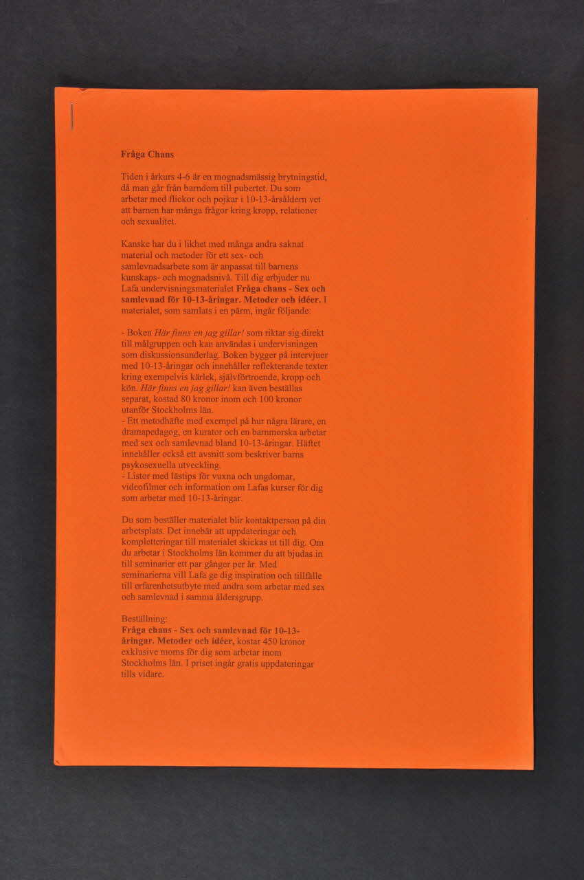 LAFA prospectus "Fräga Chans" Suède 2005 2005.35.50 Photo Mucem