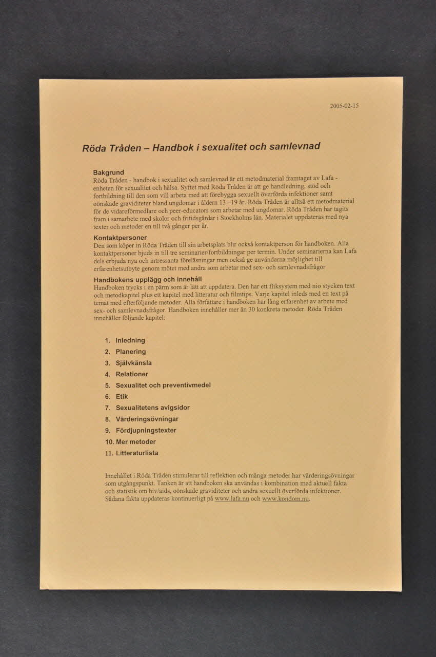 LAFA Bon de commande "Röda Träden . Handbok i sexualitet och samlevnad" (Le fil rouge. Manuel sur la sexualité Suède 2005 2005.38.3 Photo Mucem