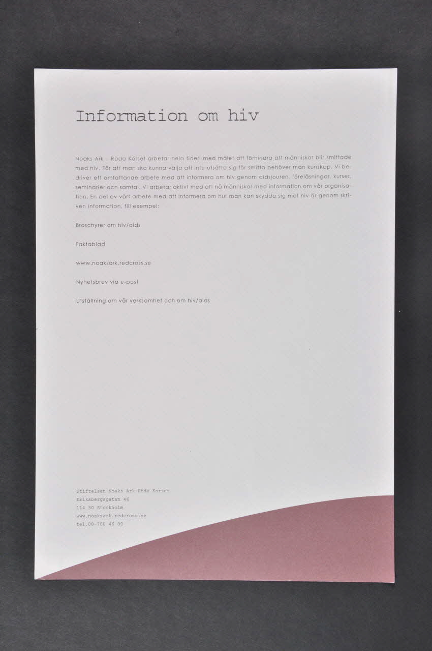 Noaks Ark / Röda Korset tract "Information om hiv" (Information sur le VIH) Suède 2005 2005.38.5 Photo Mucem