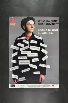 Romanian Angel Appeal / Seypa affiche "Crezi ca sunti doar cuvinte ? E Ceea ce simt eu adesea" (Croyez vous que ce sont  des paroles polies ? / C'est ce que je ressens souvent) Roumanie 2003 2004.237.47 Photo Mucem