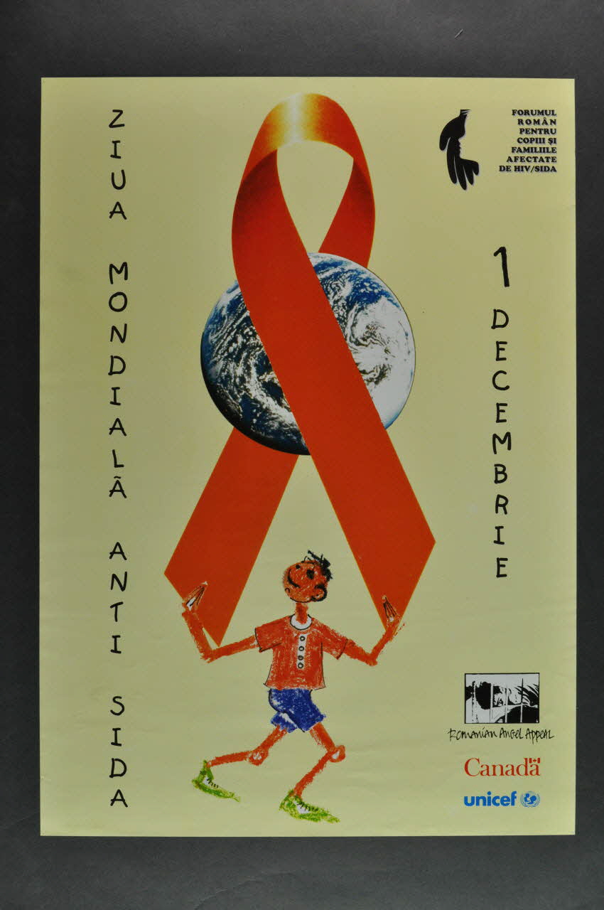 Romanian Angel Appeal / Forumul Român Pentru affiche "Ziua Mondiala anti sida" (Journée mondiale du sida) Roumanie 1990 2004.237.49 Photo Mucem