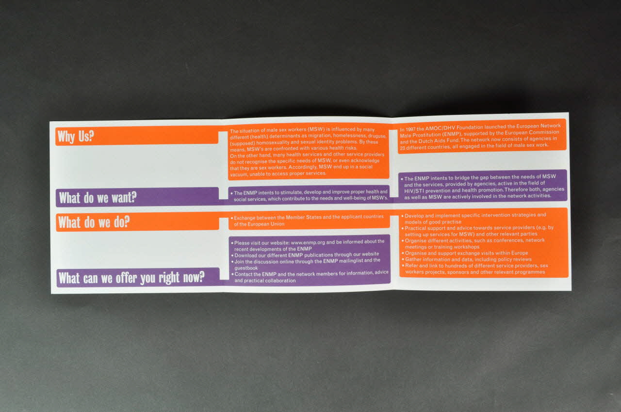 Dépliant "European Network of male prostitution" (ENMP) 2005.43.6 Photo Mucem