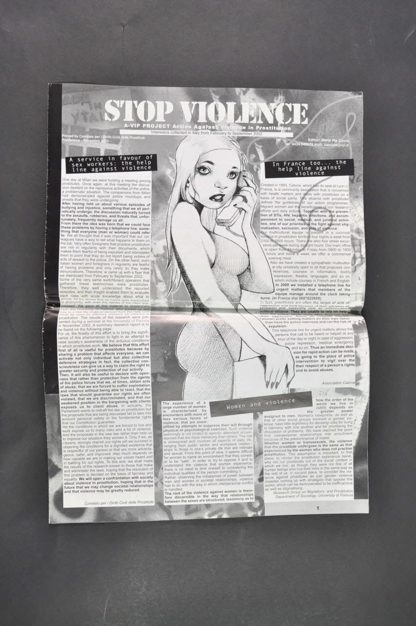 Comitato per i Diritti Civili delle Prostitute / Tampep Dépliant "Stop violence. A-VIP Project action against violence in prostitution" (en anglais) International 2002/11 2005.44.19 Photo Mucem