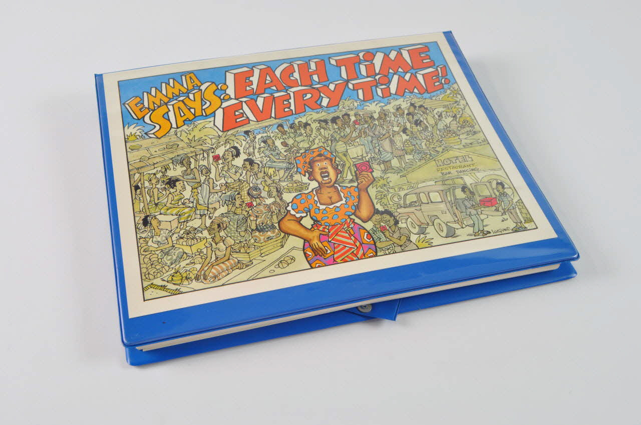 Aidstech classeur "Emma says : Each time Every time !" (Emma dit : Chaque fois, toutes les fois !... utilisez un préservatif) International 2005 2005.44.26.1-34 Photo Mucem