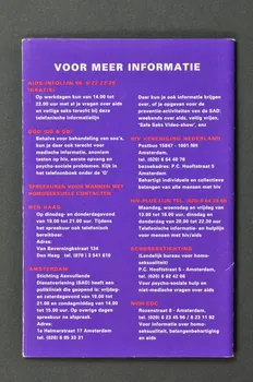 Stuurgroep Aidspreventie Homo's Dépliant "HomoSeks Veilige (en violet) Pays-Bas 1992 2005.47.106  Photo Mucem