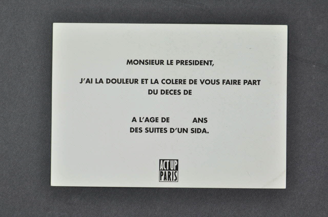 carte postale "Monsieur le Président, j'ai la douleur et la colère de vous faire part du décès de... 2003.21.19 Photo Mucem
