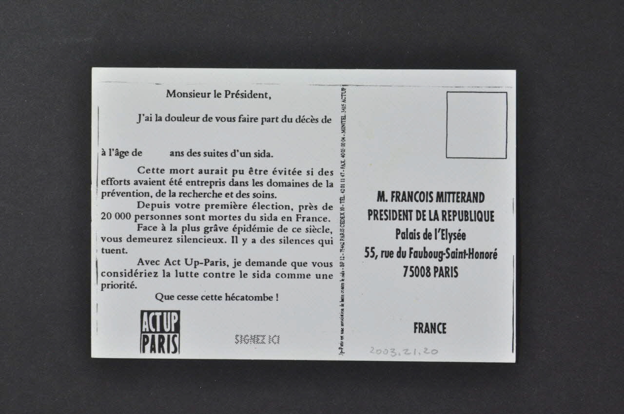 carte postale "SILENCE = MORT" 2003.21.20 Photo Mucem