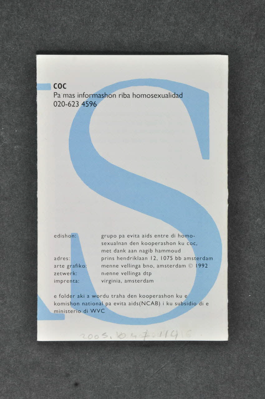 Coc Dépliant "Sèks entre homber nan" & AIDS" Pays-Bas 1992/2 2005.47.114 Photo Mucem