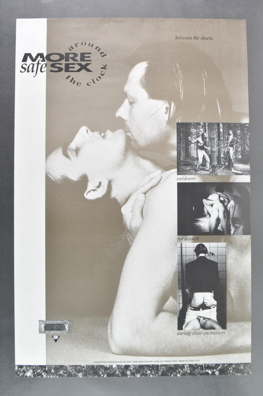The Danish National Organization For Gays And Men, Lesbians, Bisexuals and Transgendered persons affiche "More safe sex around the clock" (Plus de safe sex tout autour du cadran) Danemark 1990 2005.47.130 Photo Mucem