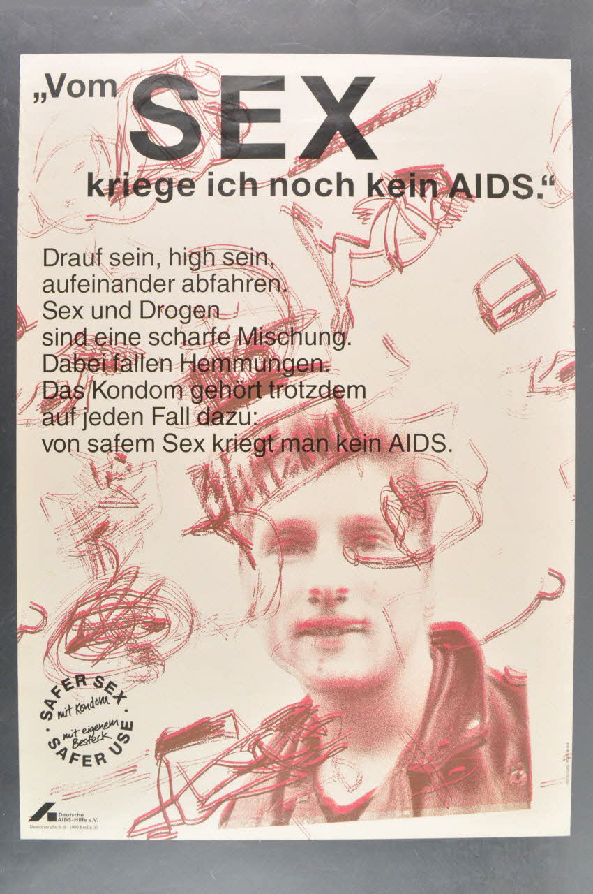 affiche "Vom Sex kriege ich noch keine AIDS" (Le sexe ne me transmet pas encore le sida) 2005.47.131 Photo Mucem