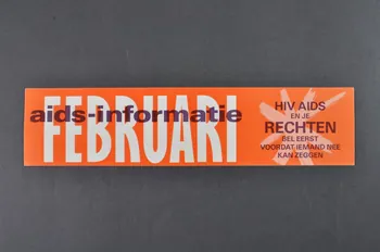 autocollant "Februari / HIV Aids en je rechten. Bel eerst voordat iemand nee kan zeggen" (Février / Le VIH Sida et vos droits. ..) 2005.47.15  Photo Mucem