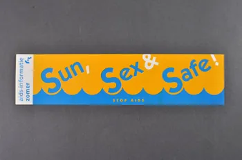 autocollant "Zomer / Sun, sex, safe ! / Stop Aids " (Eté / Soleil, sexe, protection / Arrêtez le sida) 2005.47.17 Photo Mucem