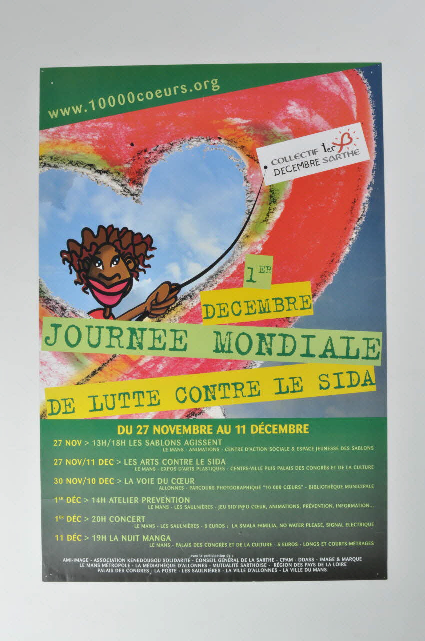 affiche "1er décembre. Journée mondiale de lutte contre le sida" / Programme du 27 novembre au 11 décembre. Pays de la Loire, France 2004 2004.242.2 Photo Mucem