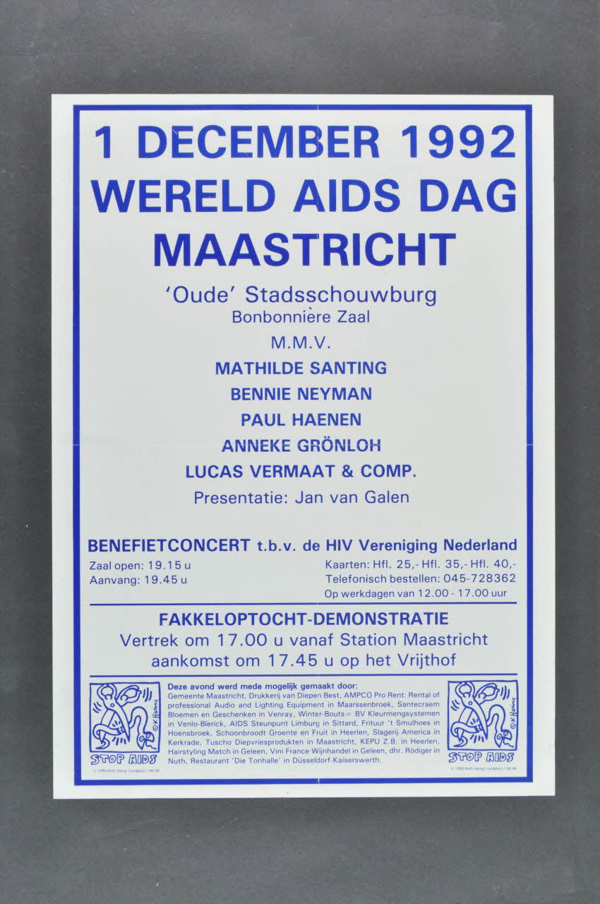 Hiv Vereniging affiche "1 december 1992. Wereld aids tag" (1er décembre 1982. Journée mondiale du sida) Pays-Bas 1992 2005.47.182 Photo Mucem