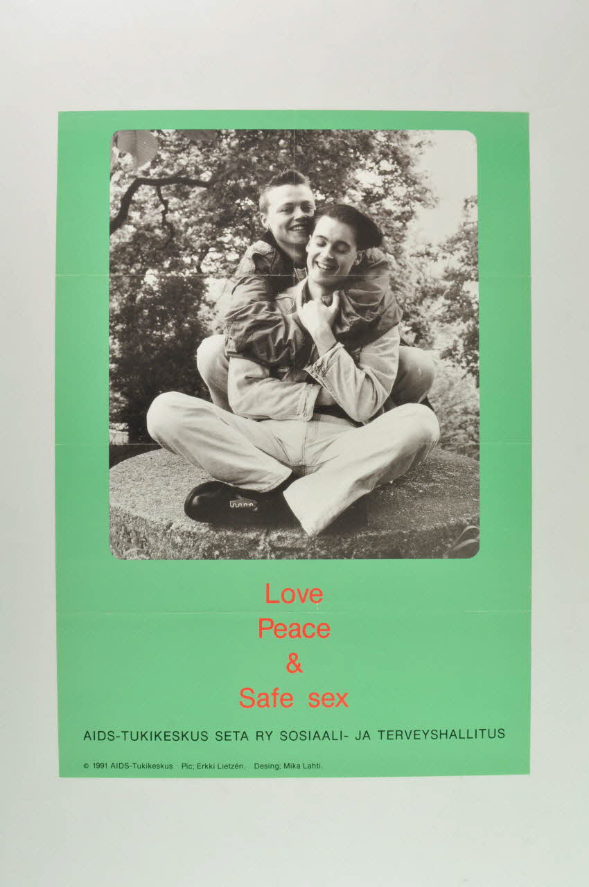 Aids-Tukikeskus affiche "Love, peace & safer sex" (Amour, paix et safer sex) Pays-Bas 1991 2005.47.228 Photo Mucem
