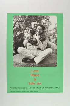 Aids-Tukikeskus affiche "Love, peace & safer sex" (Amour, paix et safer sex) Pays-Bas 1991 2005.47.228 Photo Mucem