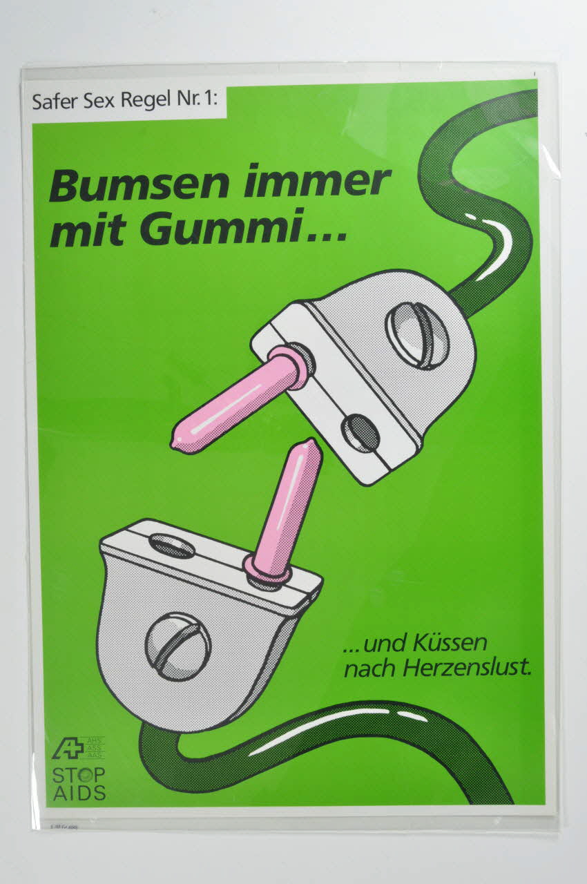 affiche "Bumsen immer mit Gummi... und kussen nach Herzenslust" (Baiser toujours avec un préservatif et embrasser jusqu'à plus soif) 2005.47.231.1-2 Photo Mucem